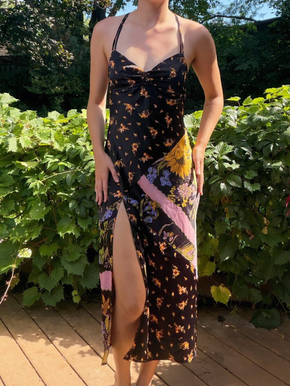 Urban Outfitters pattern silk slip dress with high right slit